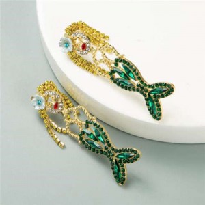 Mermaid Design U.S. High Fashion Women Rhinestone Alloy Earrings - Green