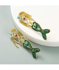 Mermaid Design U.S. High Fashion Women Rhinestone Alloy Earrings - Green