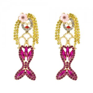 Mermaid Design U.S. High Fashion Women Rhinestone Alloy Earrings - Rose