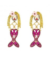 Mermaid Design U.S. High Fashion Women Rhinestone Alloy Earrings - Rose