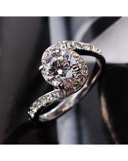 Forever Love Theme Rhinestone Embellished Cubic Zirconia Platinum Plated Ring