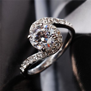 Forever Love Theme Rhinestone Embellished Cubic Zirconia Platinum Plated Ring