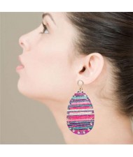 Colorful Painting Prints Waterdrop Design Women Leather Costume Earrings - Purple