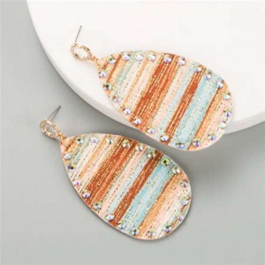 Colorful Painting Prints Waterdrop Design Women Leather Costume Earrings - Coffee