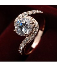 Forever Love Theme Rhinestone Embellished Cubic Zirconia 18K Rose Gold Ring