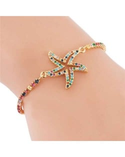 Coloful Cubic Zirconia Embellished Starfish Design High Fashion Women Bracelet