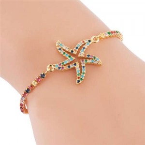 Coloful Cubic Zirconia Embellished Starfish Design High Fashion Women Bracelet