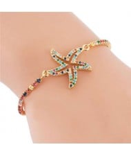 Coloful Cubic Zirconia Embellished Starfish Design High Fashion Women Bracelet