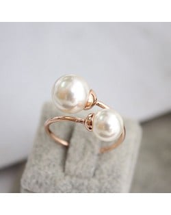 Elegent Twins Pearl 18K Rose Gold Ring