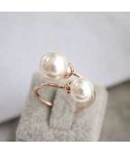 Elegent Twins Pearl 18K Rose Gold Ring