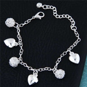 Heart and Weaving Ball Pendants Korean Fashion Women Alloy Bracelet