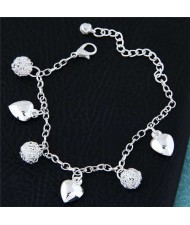 Heart and Weaving Ball Pendants Korean Fashion Women Alloy Bracelet