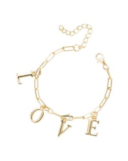 Love Alphabets Metallic Fashion Golden Alloy Bracelet