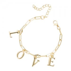 Love Alphabets Metallic Fashion Golden Alloy Bracelet