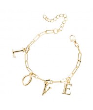 Love Alphabets Metallic Fashion Golden Alloy Bracelet