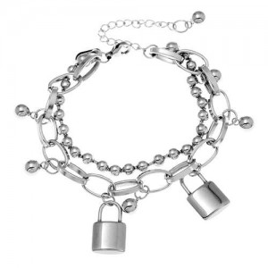 Locks Pendant Hip-hop Fashion Dual Layers Bracelet
