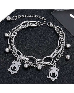 Night Owl Pendants Dual Layers Chain Hip-hop Fashion Bracelet