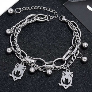 Night Owl Pendants Dual Layers Chain Hip-hop Fashion Bracelet