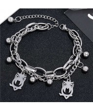 Night Owl Pendants Dual Layers Chain Hip-hop Fashion Bracelet