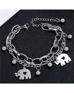 Cute Elephants Korean Style Dual Layers Chain Hip-hop Fashion Bracelet