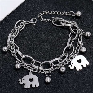 Cute Elephants Korean Style Dual Layers Chain Hip-hop Fashion Bracelet