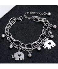 Cute Elephants Korean Style Dual Layers Chain Hip-hop Fashion Bracelet