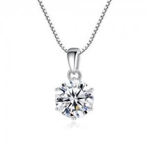 1 Carat Moissanite Inlaid Six Claws Pendant 925 Sterling Silver Women Necklace/ Wedding Necklace