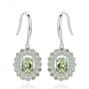 Olive Green Brazilian Stone Inlaid Graceful Design 925 Sterling Silver Women Stud Earrings