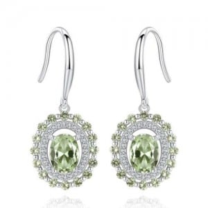 Olive Green Brazilian Stone Inlaid Graceful Design 925 Sterling Silver Women Stud Earrings