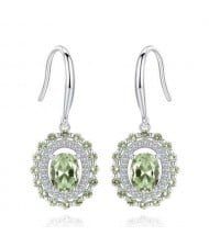 Olive Green Brazilian Stone Inlaid Graceful Design 925 Sterling Silver Women Stud Earrings