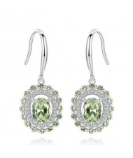 Olive Green Brazilian Stone Inlaid Graceful Design 925 Sterling Silver Women Stud Earrings