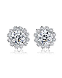 Moissanite Inlaid Snowflake Design 925 Sterling Silver Women Stud Earrings