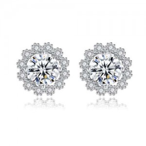 Moissanite Inlaid Snowflake Design 925 Sterling Silver Women Stud Earrings