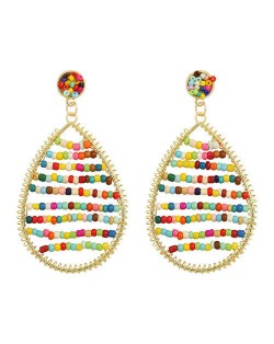 Colorful Beads Inlaid Handmade Bohemian Fashion Waterdrop Women Costume Earrings