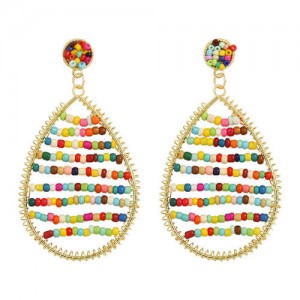 Colorful Beads Inlaid Handmade Bohemian Fashion Waterdrop Women Costume Earrings