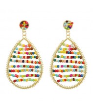 Colorful Beads Inlaid Handmade Bohemian Fashion Waterdrop Women Costume Earrings