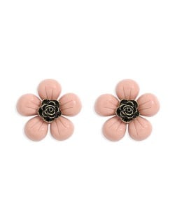 Vintage Style Contrast Colors Tiny Flower Design Women Resin Earrings - Pink