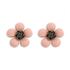 Vintage Style Contrast Colors Tiny Flower Design Women Resin Earrings - Pink