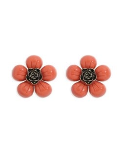 Vintage Style Contrast Colors Tiny Flower Design Women Resin Earrings - Orange