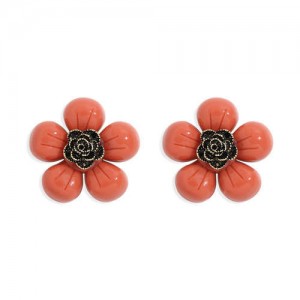 Vintage Style Contrast Colors Tiny Flower Design Women Resin Earrings - Orange