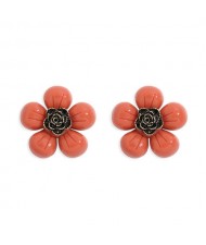 Vintage Style Contrast Colors Tiny Flower Design Women Resin Earrings - Orange