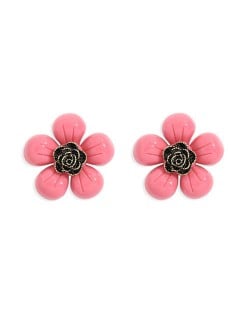 Vintage Style Contrast Colors Tiny Flower Design Women Resin Earrings - Rose