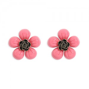 Vintage Style Contrast Colors Tiny Flower Design Women Resin Earrings - Rose