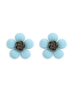 Vintage Style Contrast Colors Tiny Flower Design Women Resin Earrings - Blue