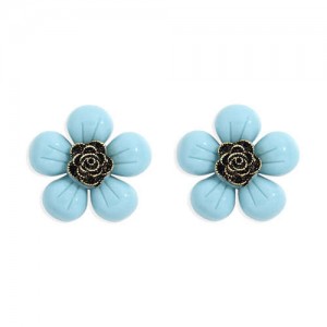 Vintage Style Contrast Colors Tiny Flower Design Women Resin Earrings - Blue