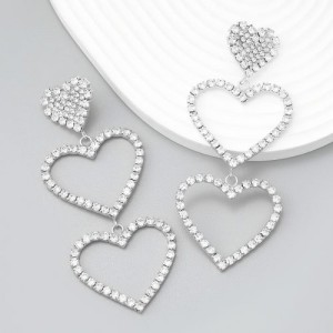 Suspension Cross Inlaid Flaming Heart Design U.S. High Fashion Earrings - Silver
