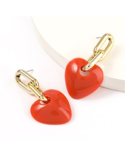 Korean Fashion Mini-heart Model Preferred Quality Costume Women Earrings - Red