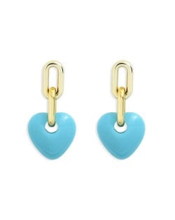 Korean Fashion Mini-heart Model Preferred Quality Costume Women Earrings - Sky Blue