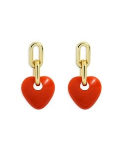 Korean Fashion Mini-heart Model Preferred Quality Costume Women Earrings - Orange