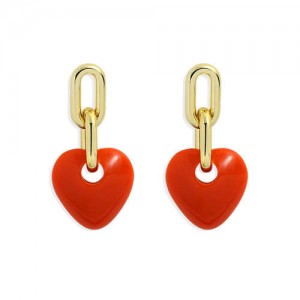 Korean Fashion Mini-heart Model Preferred Quality Costume Women Earrings - Orange
